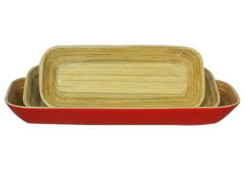 Rectangular spun bamboo bread basket, set of 3 pcs